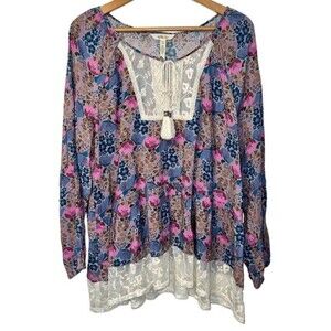 Matilda Jane Make Believe Sew Perfect Lace Boho Peasant Tunic Top Lrg